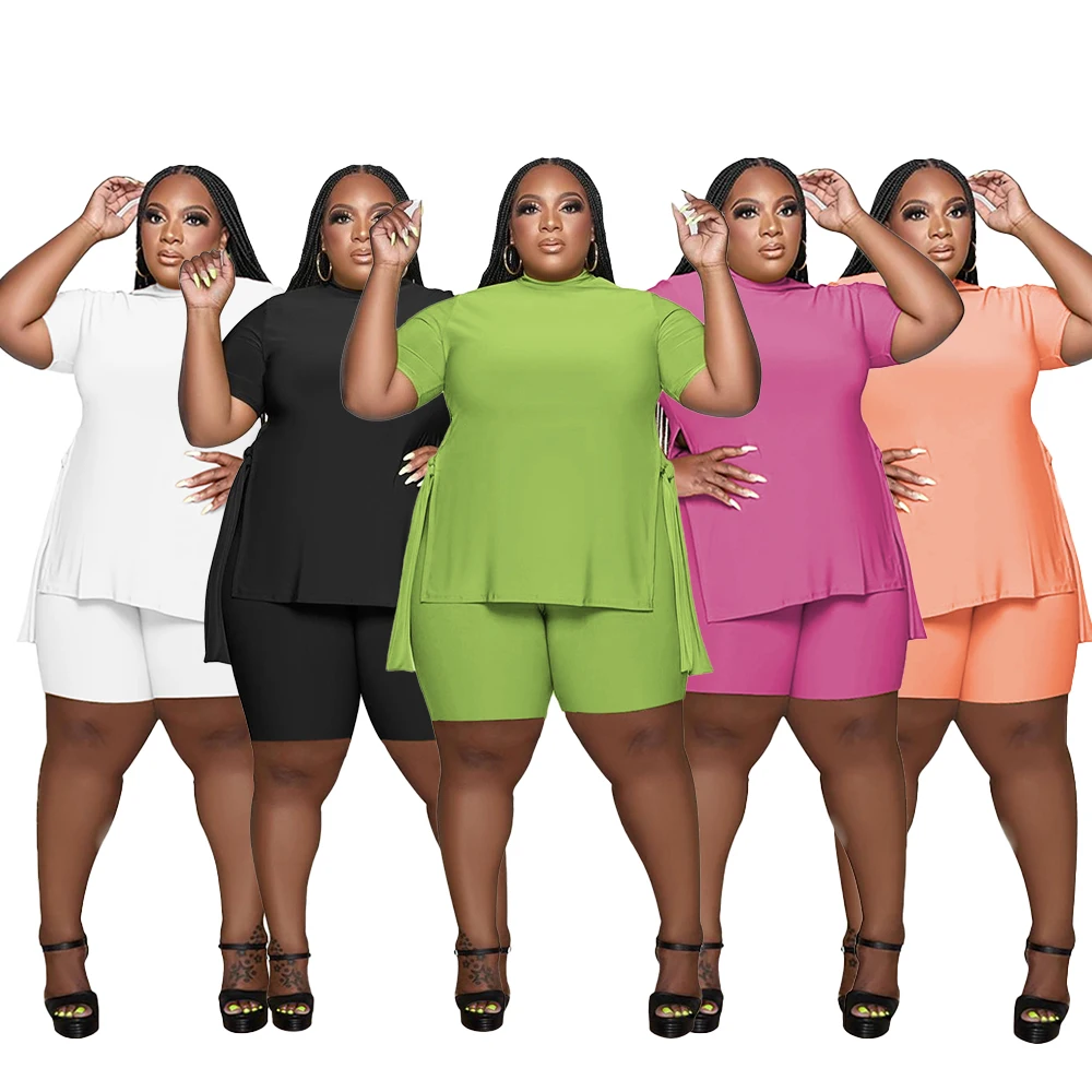 Bright Solid Women T Shirt Set Sexy Split Short Sleeves High Waist Shorts Two-piece Set Casual Biker Shorts Set 5XL
Bright Solid Women T Shirt Set Sexy Split Short Sleeves High Waist Shorts Two-piece Set Casual Biker Shorts Set 5XL