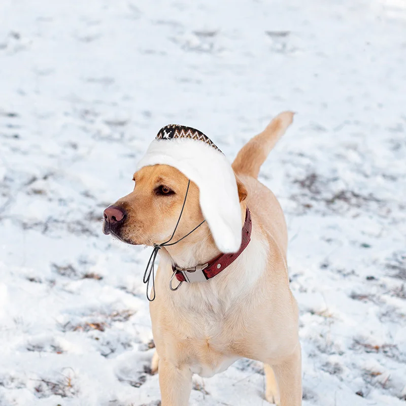 

1Pcs Cotton and Plush Dog Hat with Earmuffs Winter, Adjustable Striped Pattern Pet Cap for Cats and Dogs