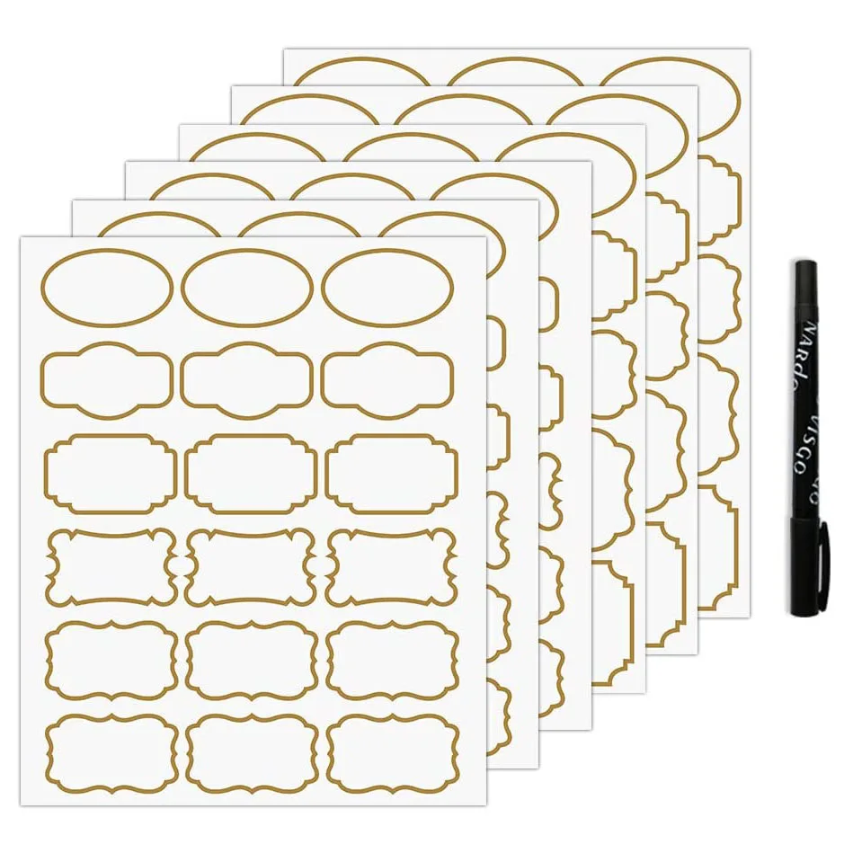 6 Pack Clear Stickers Labels with Gold Border,Removable Waterproof Transparent Labels in Assorted Sizes Storage or Decoration 
6 Pack Clear Stickers Labels with Gold Border,Removable Waterproof Transparent Labels in Assorted Sizes Storage or Decoration