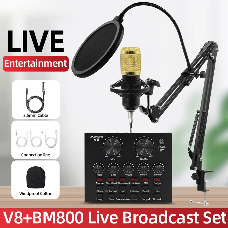 

BM 800 V8 Sound Card Set Professional Audio Condenser Mic Studio Singing Microphone for Karaoke Podcast Recording Live Streaming