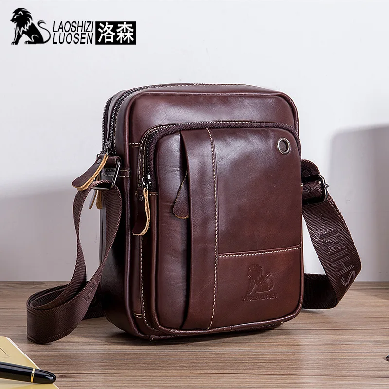 

LAOSHIZI New Fashion Men's Genuine Leather Crossbody Bag 100% Cowhide Men Convenient Satchel Multifunctional Casual Shoulder Bag