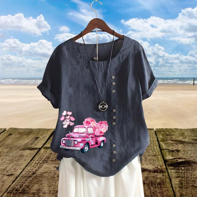 New Women's Fashion Linen Shirts Round Neck Short Sleeves Cartoon Heart Print T Shirts Summer Ladies Casual Plus Size Tops
New Women's Fashion Linen Shirts Round Neck Short Sleeves Cartoon Heart Print T Shirts Summer Ladies Casual Plus Size Tops