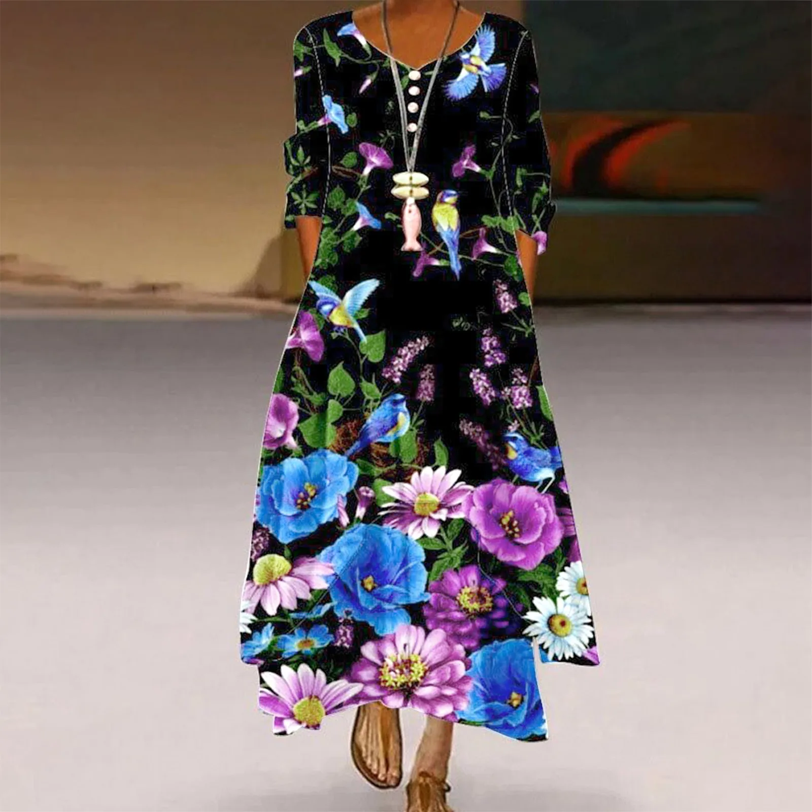 Summer Floral Print Long Sleeve Maxi Dress For Women Asymmetrical Hem Button Down V Neck Casual Flowy A Line Swing Sundress
Summer Floral Print Long Sleeve Maxi Dress For Women Asymmetrical Hem Button Down V Neck Casual Flowy A Line Swing Sundress