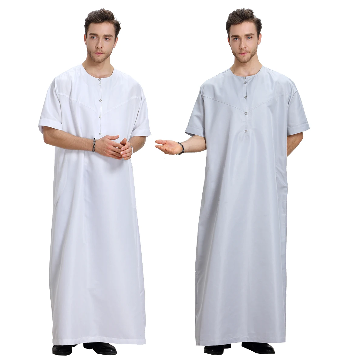 

Eid Muslim Jubba Thobe Men Ramadan Long Robe Kaftan Short Sleeve Dress Saudi Abaya Dubai Arab Jilbab Clothing Caftan Middle East