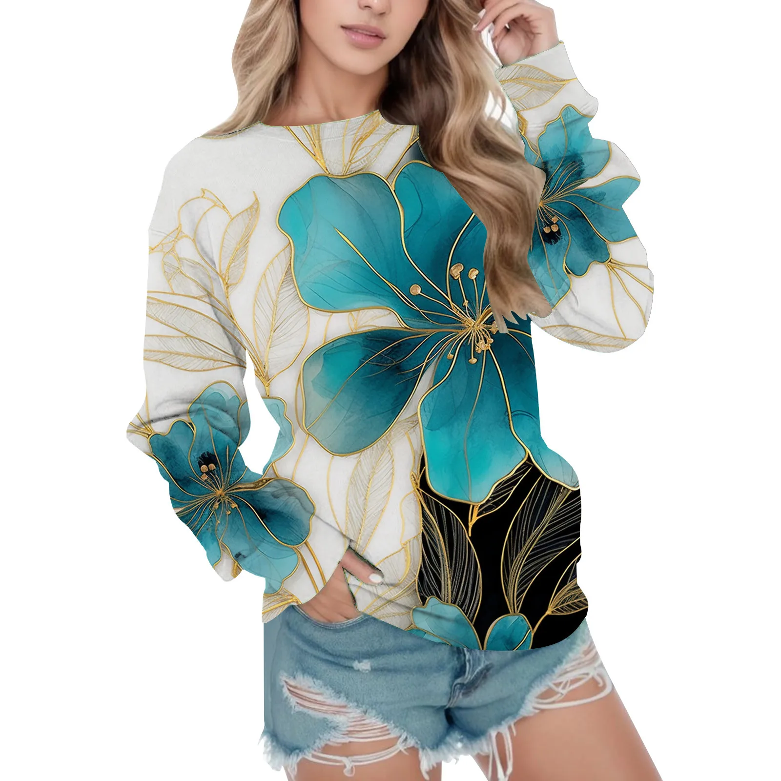 Sweatshirts For Womens Flower Printing Color-Matching Hoodies Long Sleeve O-Neck Cute Pullover Tops Streetwear Hip Hop Clothing
Sweatshirts For Womens Flower Printing Color-Matching Hoodies Long Sleeve O-Neck Cute Pullover Tops Streetwear Hip Hop Clothing