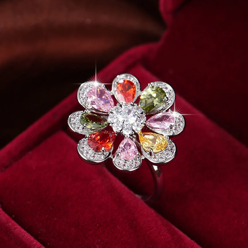 New Europe and the United States High-Quality Fashion Style Colorful Flower-Shaped Artificial Zircon Plant Ring Finger Jewelry
New Europe and the United States High-Quality Fashion Style Colorful Flower-Shaped Artificial Zircon Plant Ring Finger Jewelry