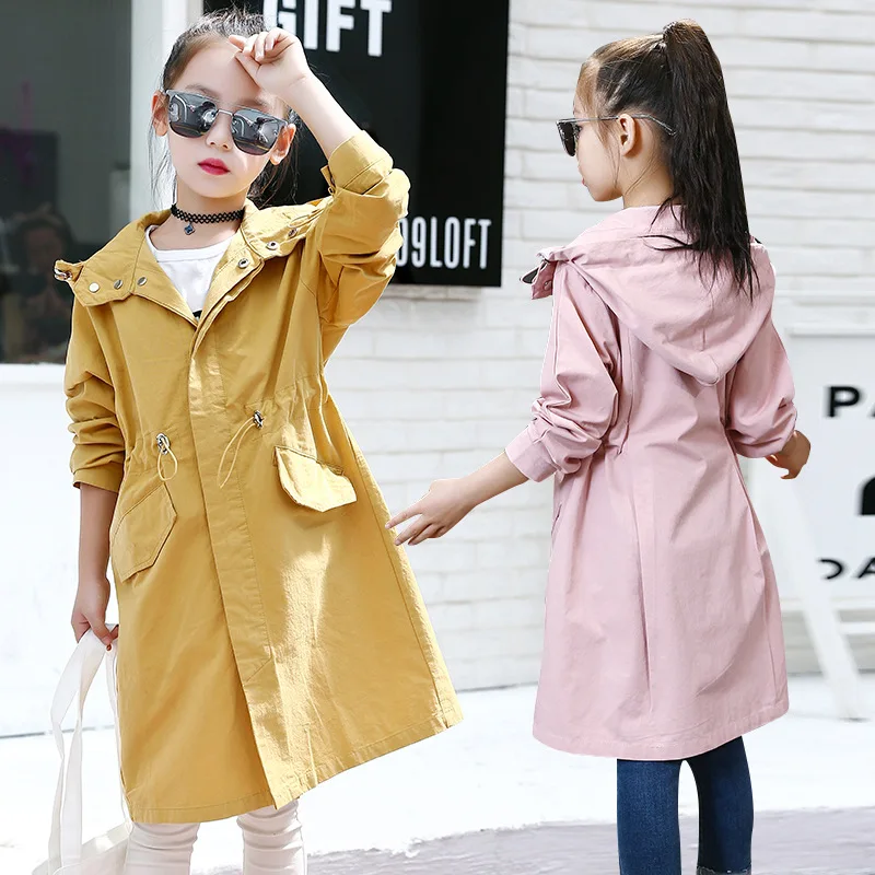 

Spring Autumn Jacket For Girls Hooded Coat Children Long Trench Teenage Girls Clothes Kids Windbreaker Outerwear 6 8 10 12 Year