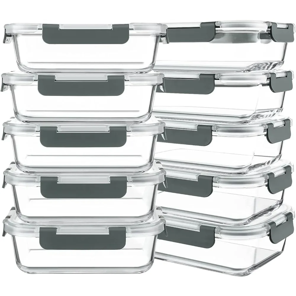 

Containers for Food Storage with Lids,Airtight Lunch Bento Boxes,BPA Free,Microwave, Oven, Freezer and Dishwasher,Gray