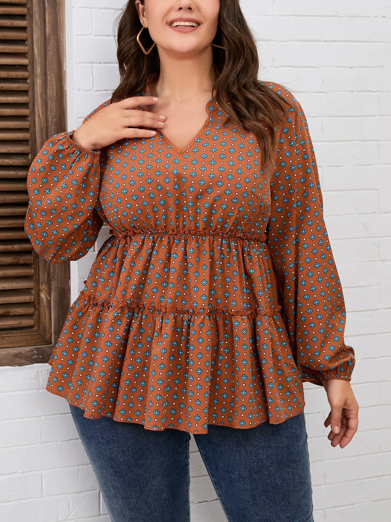 Finjani Plus Size Checkerboard Print Blouse, Boho Batwing Long Sleeve V Neck Button Front , Women's Clothing
Finjani Plus Size Checkerboard Print Blouse, Boho Batwing Long Sleeve V Neck Button Front , Women's Clothing