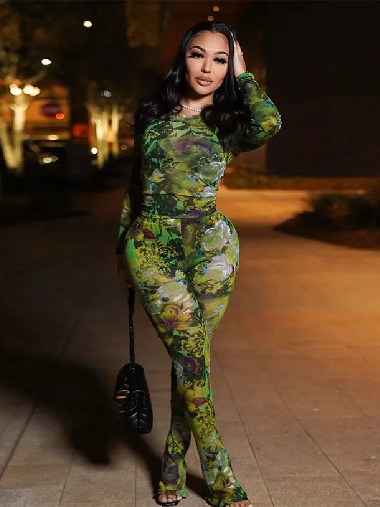 All season Women Strt Mesh Two Piece Set M23S27464 Hipster Girl Flower Print Ts+Flare Pants Matching Party Club Attire
All season Women Strt Mesh Two Piece Set M23S27464 Hipster Girl Flower Print Ts+Flare Pants Matching Party Club Attire