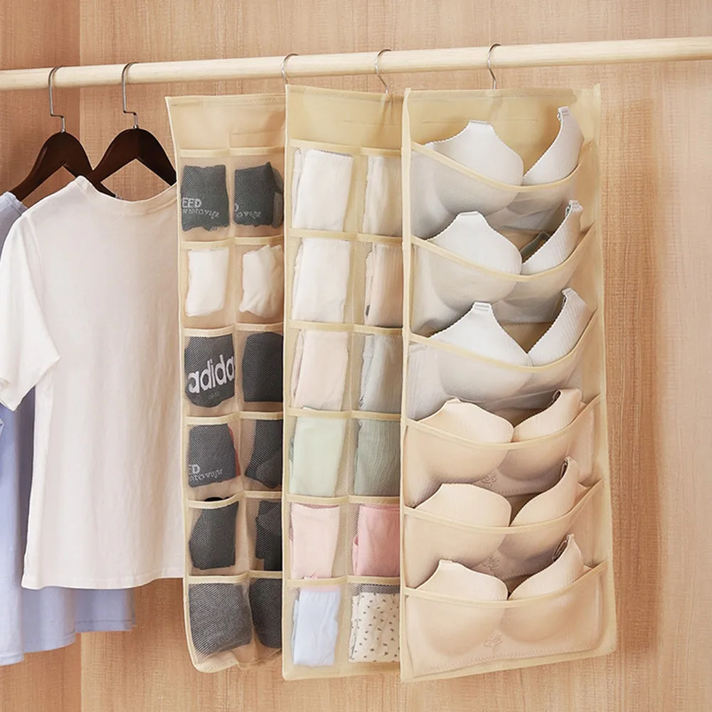 New Double-sided Underwear Storage Bag Hanging Wardrobe Organiser With Rotatable Stainless Steel Hook Home Sundries Storage Bag
New Double-sided Underwear Storage Bag Hanging Wardrobe Organiser With Rotatable Stainless Steel Hook Home Sundries Storage Bag