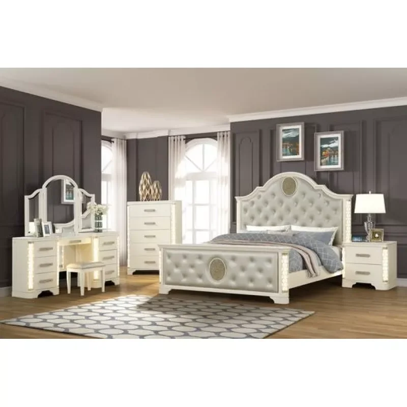 Traditional Bedroom Furniture 4 PCS Led Lighting Bedroom Set Include Luxury Queen Bed Frame Nightstand Vanity Set Furniture
Traditional Bedroom Furniture 4 PCS Led Lighting Bedroom Set Include Luxury Queen Bed Frame Nightstand Vanity Set Furniture