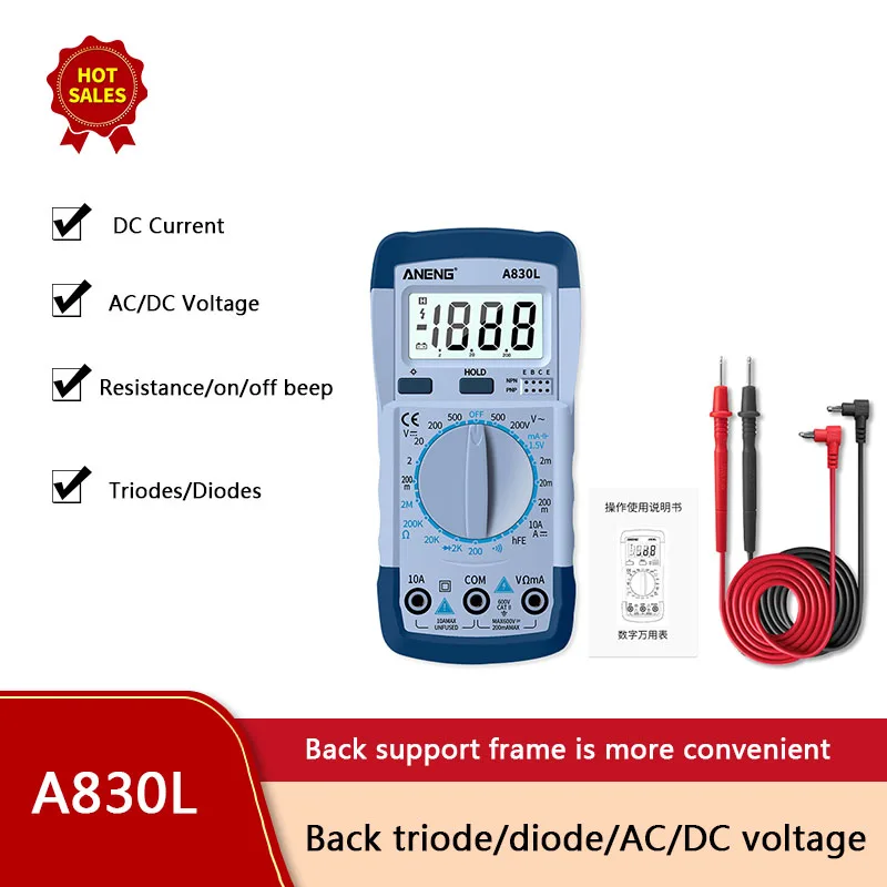 Annen-A830L Digital Multimeter DC / AC 600V Electrician Instrument Instrument Voltage Ammeter Intelligent Multimeter
Annen-A830L Digital Multimeter DC / AC 600V Electrician Instrument Instrument Voltage Ammeter Intelligent Multimeter