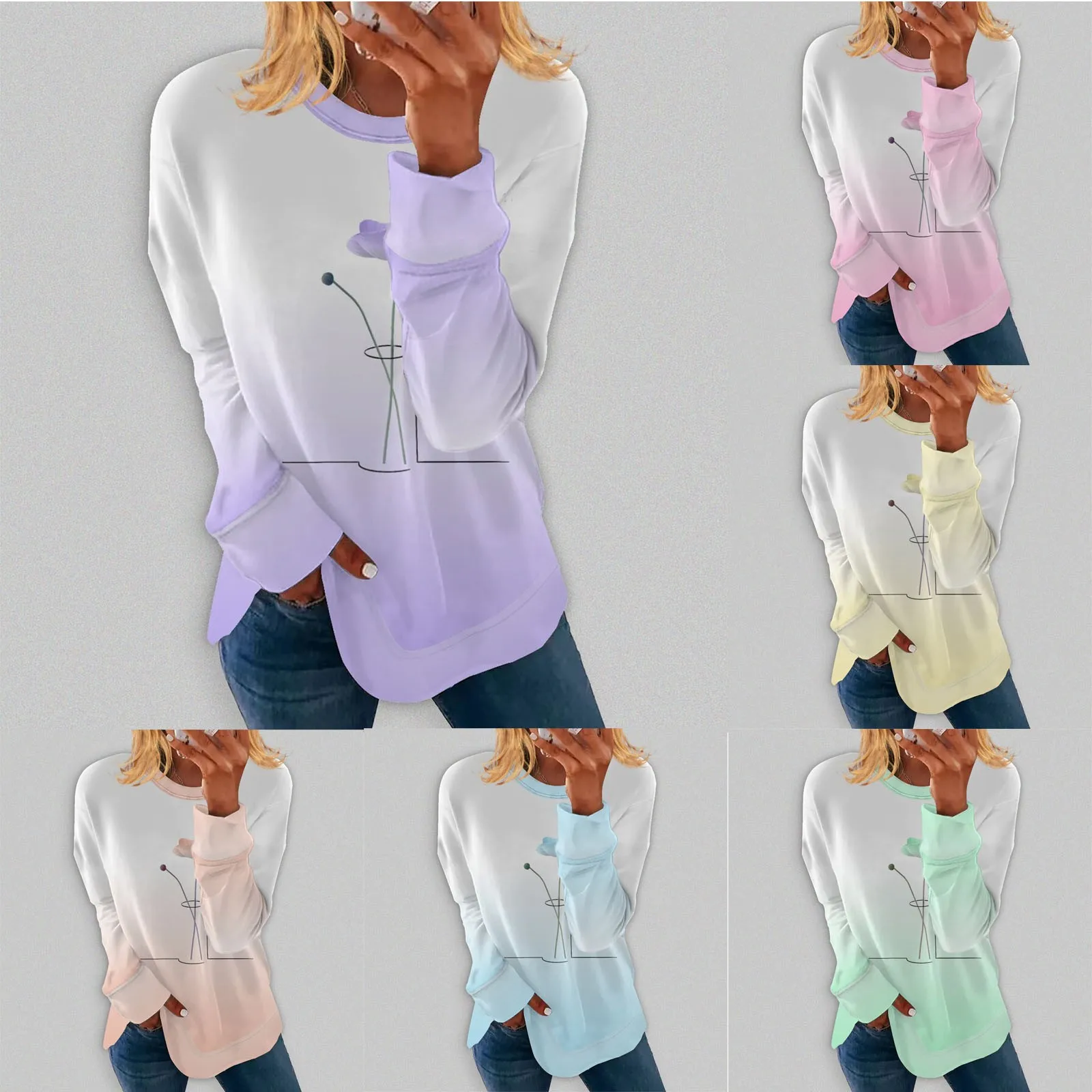 Женский свободный свитер с цветочным принтом, длинным рукавом и круглым вырезом
Женский свободный свитер с цветочным принтом, длинным рукавом и круглым вырезом