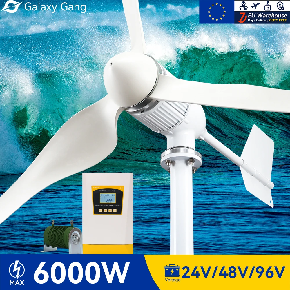 5Days EU Delivery Galaxy Gang 6000w Windmills Turbine Generator Kit 6kw Power 3 Blades 48V 24V With MPPT Charger Hybrid System
5Days EU Delivery Galaxy Gang 6000w Windmills Turbine Generator Kit 6kw Power 3 Blades 48V 24V With MPPT Charger Hybrid System