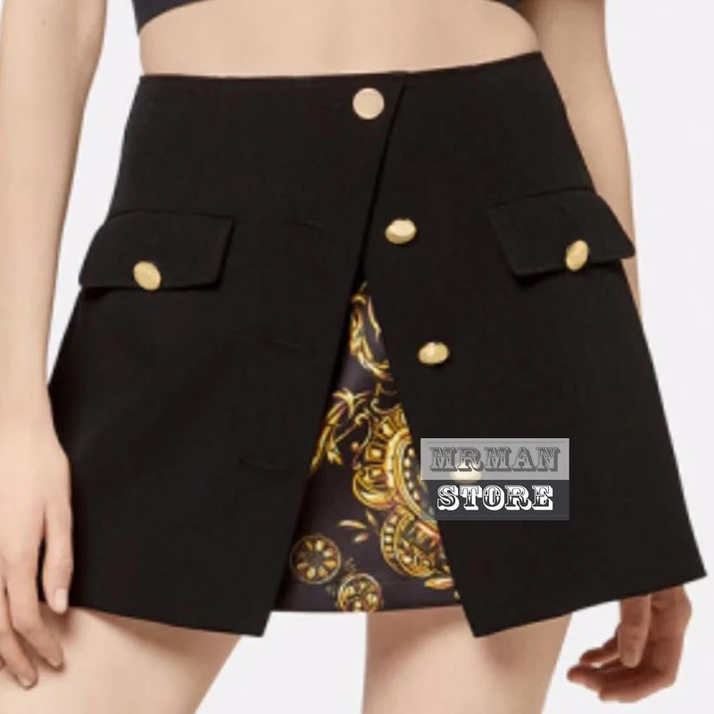 2022 spring fashion luxury design GOLD buttons decoration sexy branded mini black skirt Vintage Print woman skirts womens ~Ve25
2022 spring fashion luxury design GOLD buttons decoration sexy branded mini black skirt Vintage Print woman skirts womens ~Ve25