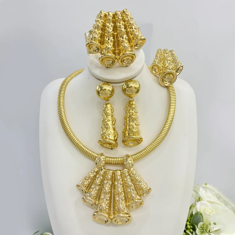 African Jewelry Set for Women Irregular Earrings and Necklace with Bracelet Ring 24k Gold Plated Weddings Bridal Jewery Set
African Jewelry Set for Women Irregular Earrings and Necklace with Bracelet Ring 24k Gold Plated Weddings Bridal Jewery Set