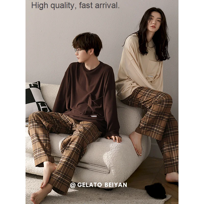 and Autumn Spring New Long-Sleeved Couple Pajamas Women's Pure Color Soft Cotton Home Wear Large Size Men's Fashion Suit 
and Autumn Spring New Long-Sleeved Couple Pajamas Women's Pure Color Soft Cotton Home Wear Large Size Men's Fashion Suit