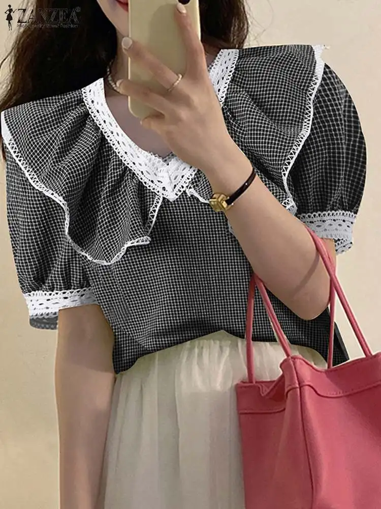 ZANZEA Oversized Summer Blouse Grid Printed Lace Crochet Puff Sleeve Ruffles Blusas Tops Bohemian Fashion Casual Holiday Shirt
ZANZEA Oversized Summer Blouse Grid Printed Lace Crochet Puff Sleeve Ruffles Blusas Tops Bohemian Fashion Casual Holiday Shirt