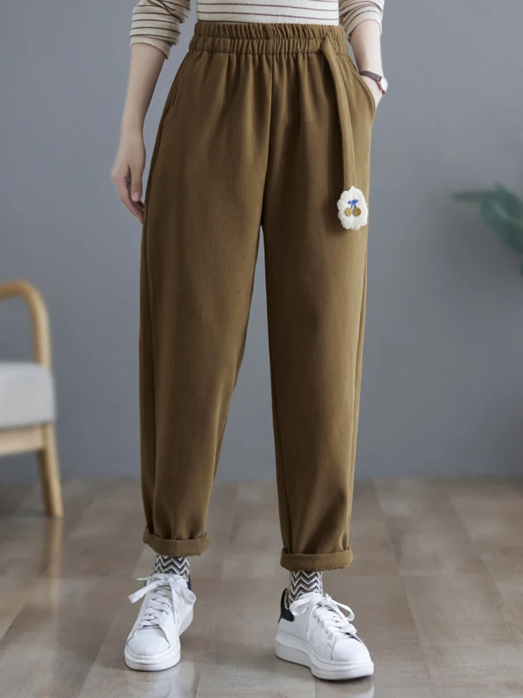 Woman Autumn And Winter New Loose Fleece Thickening Cherry Patch Solid Color Elastic Waist Vintage Harem Pants Female Trousers
Woman Autumn And Winter New Loose Fleece Thickening Cherry Patch Solid Color Elastic Waist Vintage Harem Pants Female Trousers