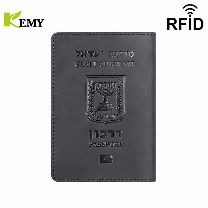 

Kemy Genuine Leather Israeli Passport Cover For Israel Credit Card Holder Hebrew Passport Case Unisex Travel Wallet