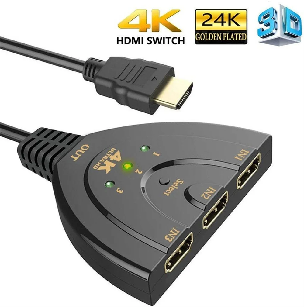 

4K * 2K 3D Mini 3 порта HDMI-совместимый коммутатор 1.4b 4K 1080P переключатель сплиттер 3 в 1 выходной порт концентратор кабель для DVD HDTV Xbox PS3 PS4