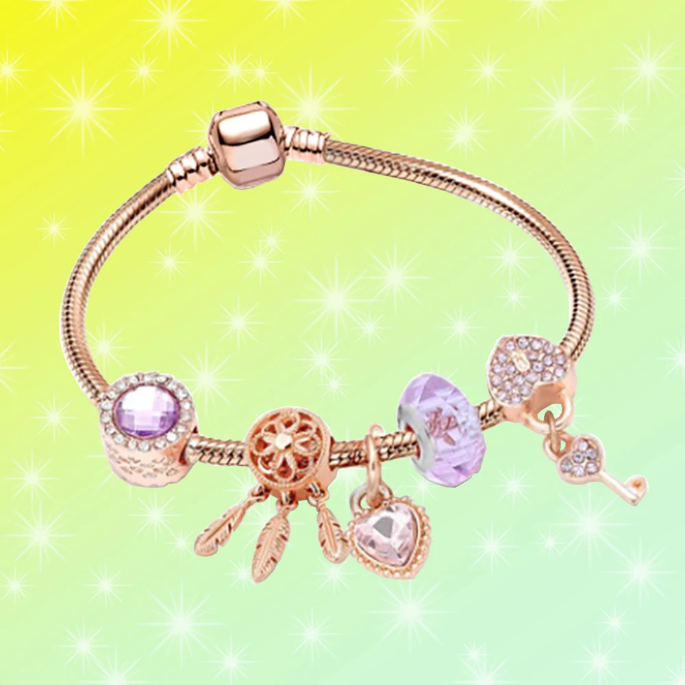 925 Silver Rose Gold Dream Catcher Heart-shaped Snake Chain Bracelet Original Birthday Jewelry fit for Ladies Classic Gift 
925 Silver Rose Gold Dream Catcher Heart-shaped Snake Chain Bracelet Original Birthday Jewelry fit for Ladies Classic Gift
