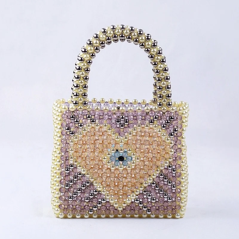 

Женская сумка-тоут с жемчужинами и бусинами, Маленькая вечерняя дизайнерская сумочка-клатч ручной работы с разноцветным рисунком в форме сердца
