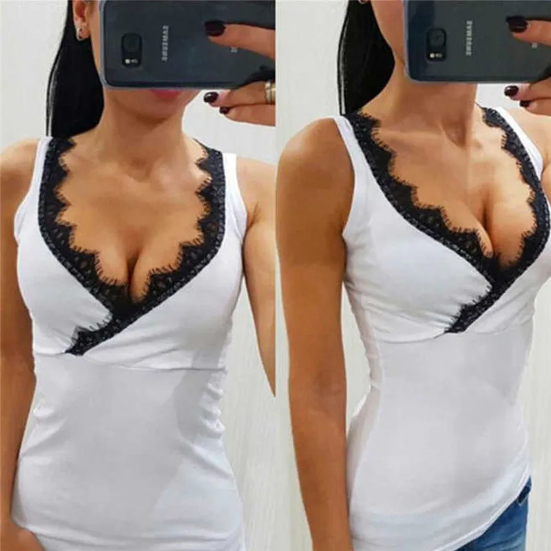 GAOKE Lace Tank Top Women Summer Sexy Bodycon Deep V Neck Stitching Sleeveless Tops Casual Haut Femme
GAOKE Lace Tank Top Women Summer Sexy Bodycon Deep V Neck Stitching Sleeveless Tops Casual Haut Femme