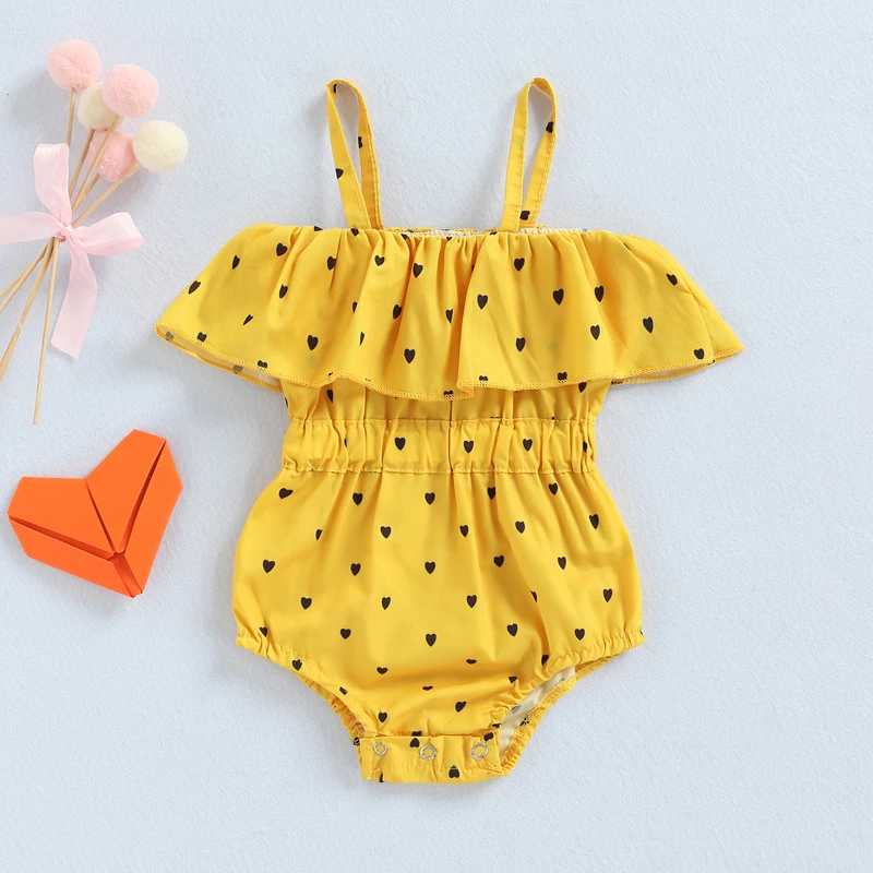 Infant Baby Girl Summer Jumpsuit Heart Shape Print Off Shoulder Ruffled Spaghetti Strap Romper
Infant Baby Girl Summer Jumpsuit Heart Shape Print Off Shoulder Ruffled Spaghetti Strap Romper