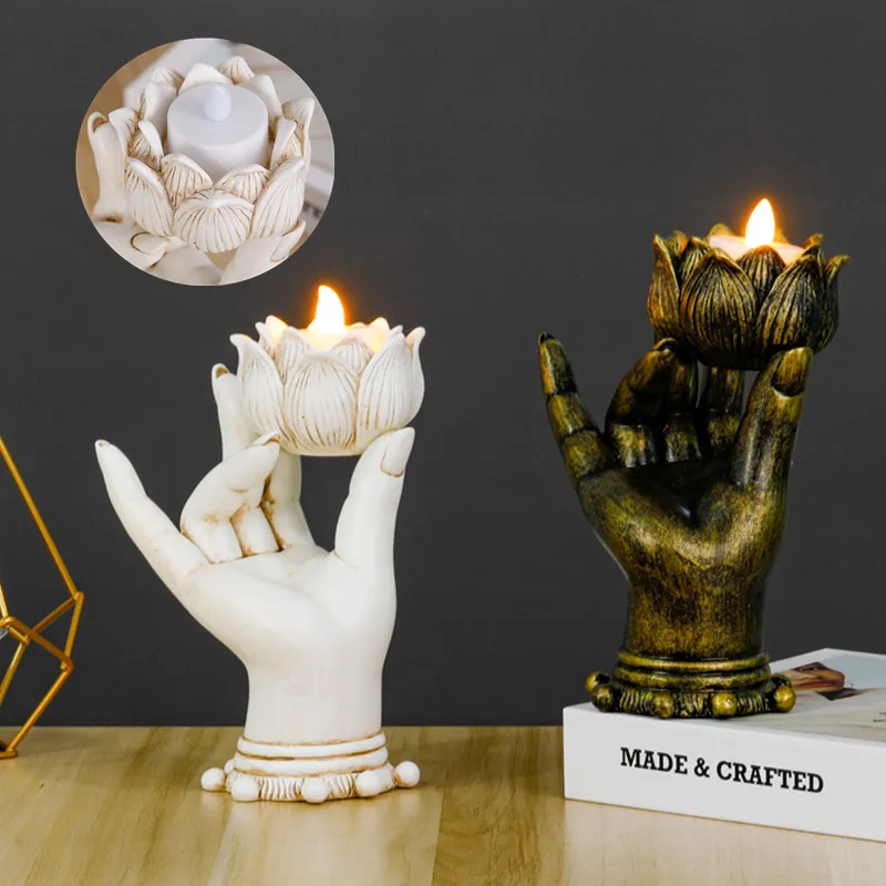 Buddha's Hand Statue Candlestick Religious Zen Lotus Lamp Stand Resin Handicraft Decor Figure Sculpture Table Decoration
Buddha's Hand Statue Candlestick Religious Zen Lotus Lamp Stand Resin Handicraft Decor Figure Sculpture Table Decoration