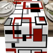 Nordic Retro Medieval Geometric Abstract Red Table Runner Home Wedding Table Mat Centerpieces Decoration Dining Long Tablecloth