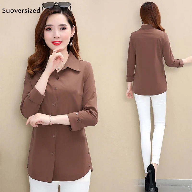 Women Solid Elegant Polo Collar Single Breasted Long Sleeve Blouse Spring Plus Size 5XL Formal Office Lady Korean Slim Chic Tops
Women Solid Elegant Polo Collar Single Breasted Long Sleeve Blouse Spring Plus Size 5XL Formal Office Lady Korean Slim Chic Tops