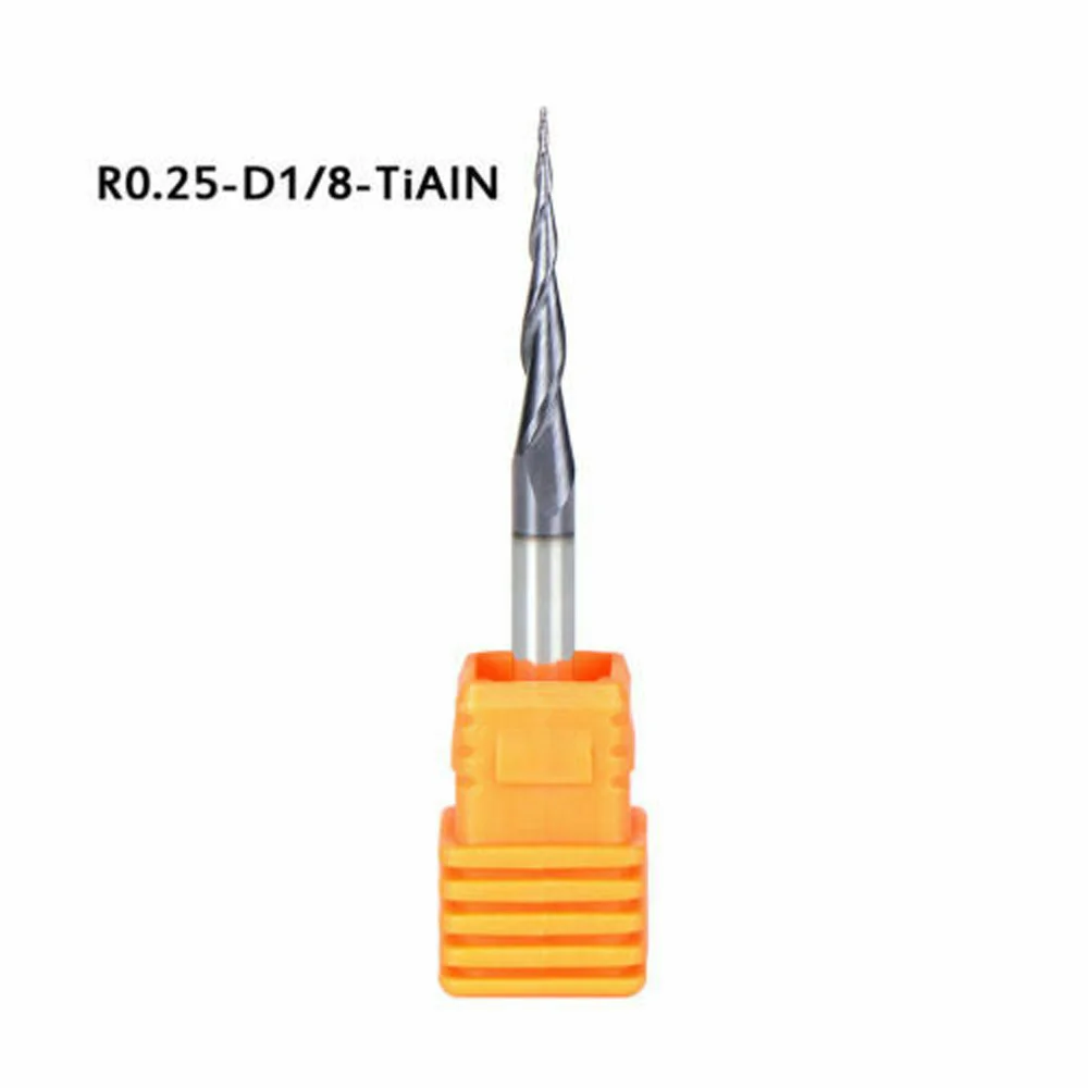 R0.25mm-1mm Tapered Ball Nose End Mill 1/8 Shank CNC Taper Wood Metal Milling Cutter Router Woodwork Carving Milling Cutter
R0.25mm-1mm Tapered Ball Nose End Mill 1/8 Shank CNC Taper Wood Metal Milling Cutter Router Woodwork Carving Milling Cutter