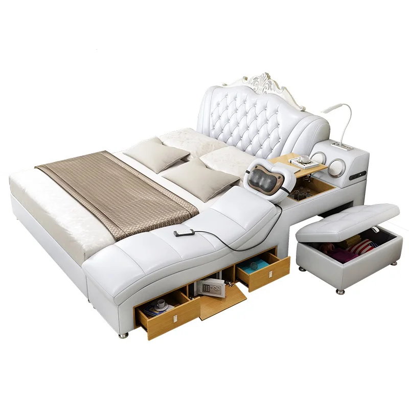 

Интеллектуальная Массажная кожаная кровать-татами, Основная спальня, двойная кровать, 1,8 метра, современная простая Многофункциональная Кожаная кровать в европейском стиле