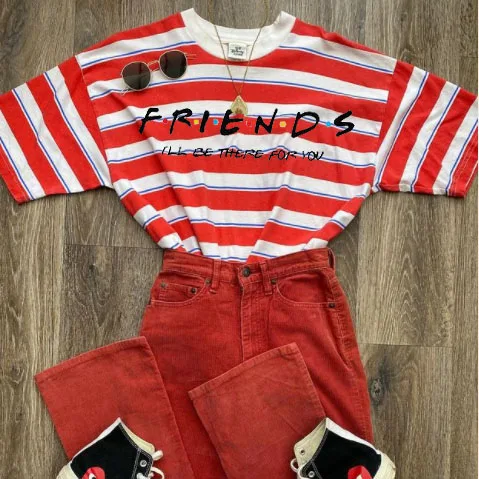 friends TV show Striped print round neck short-sleeved T-shirt
friends TV show Striped print round neck short-sleeved T-shirt