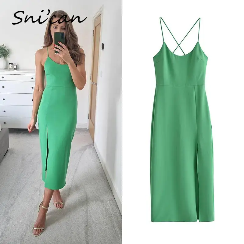 Solid Green Sexy Slit Dress Women Summer Sleeveless Backless Bandage Camisole Midi Dresses Robe Femme Vestidos Sukienka Letnia
Solid Green Sexy Slit Dress Women Summer Sleeveless Backless Bandage Camisole Midi Dresses Robe Femme Vestidos Sukienka Letnia