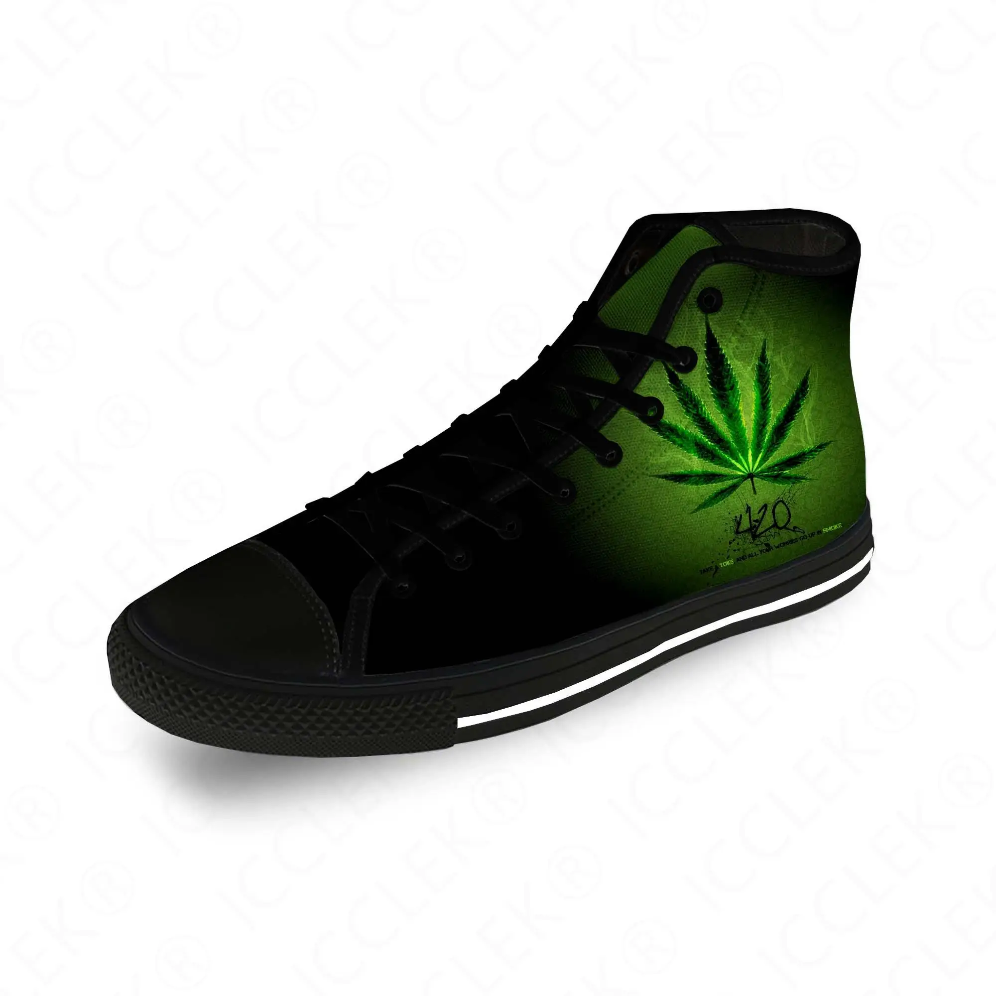 

Кроссовки мужские/женские из дышащей ткани, забавная повседневная обувь с 3D принтом марихуаны, высокие кеды, легкие кеды