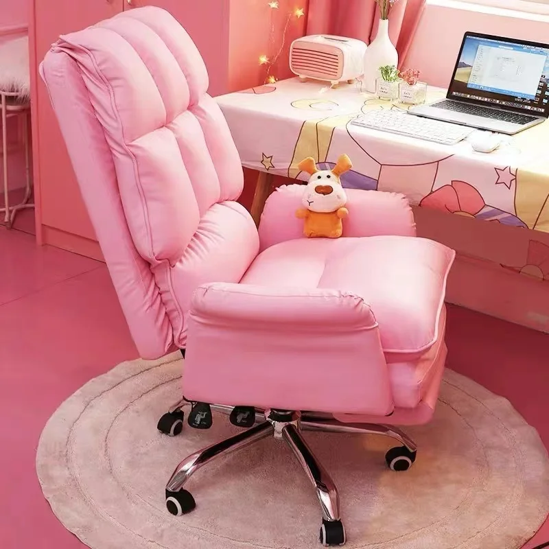 

2023 New gaming chair pink office computer chair comfortable soft gamer chair PU Leather chair Rotating recliner with footrest