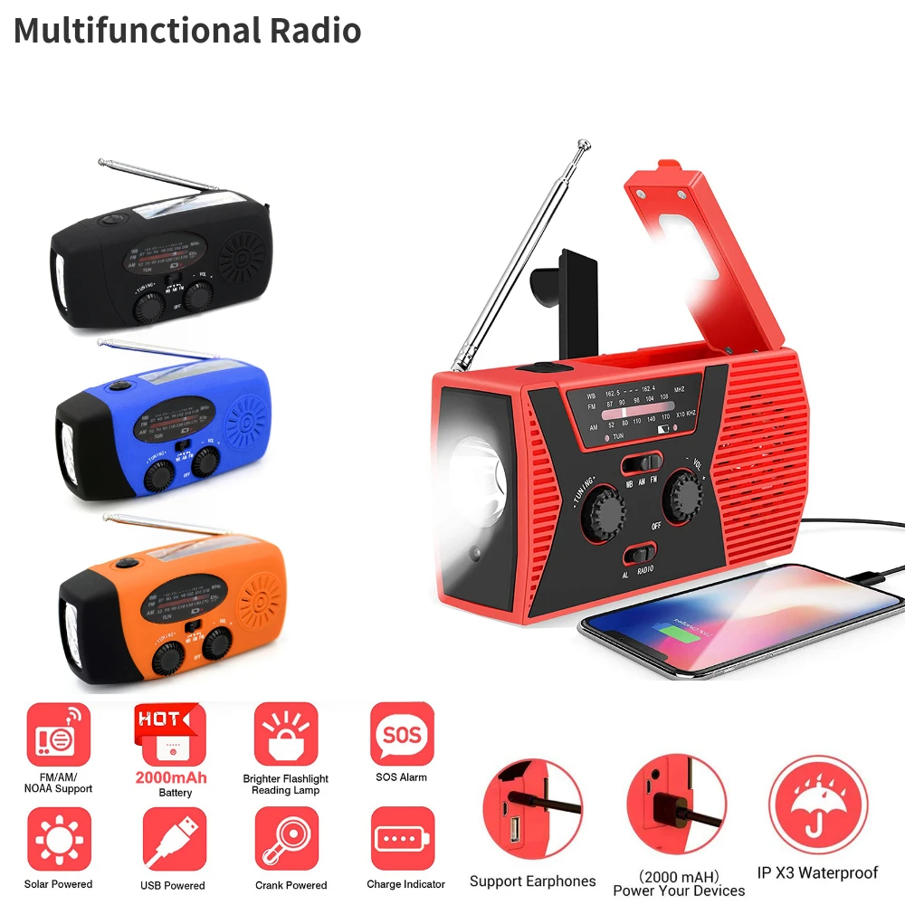 Portable Multifunctional Hand radio Crank Dynamo Solar Powered Weather Radios NOAA/AM/FM Emergency LED Flashlight Power Bank
Portable Multifunctional Hand radio Crank Dynamo Solar Powered Weather Radios NOAA/AM/FM Emergency LED Flashlight Power Bank