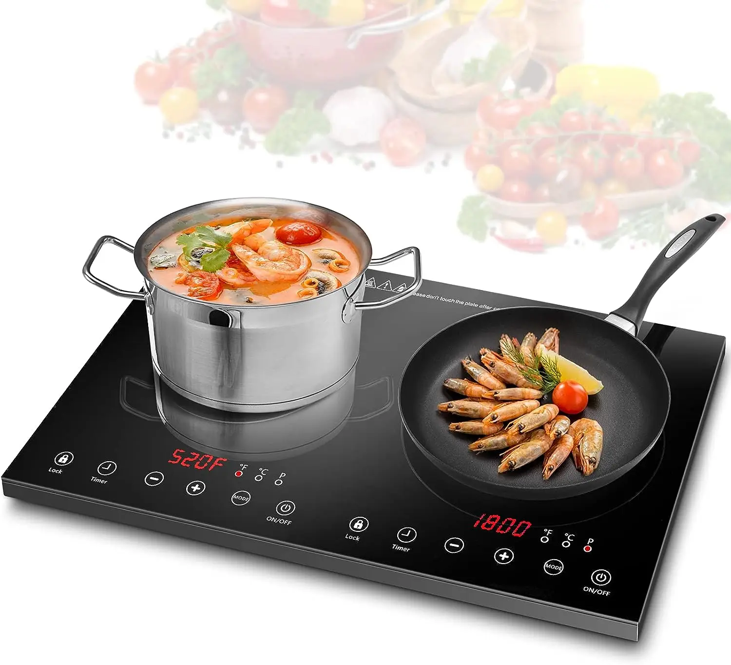 

Induction Cooktop, 1800W Cooktop with 2 Burner, Portable Countertop Burner with LED Sensor Touch Screen, 17 Power Levels 21 Tem