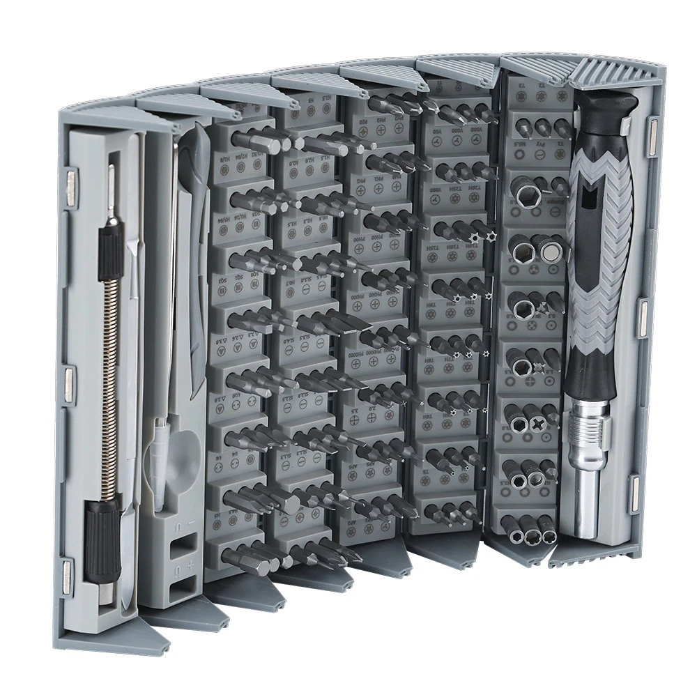 Набор отверток с 126 магнитными насадками, твердость HRC56 ± 2, 120 шт.
Набор отверток с 126 магнитными насадками, твердость HRC56 ± 2, 120 шт.