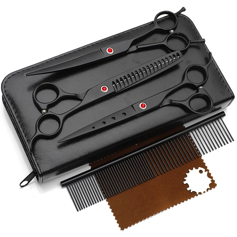 Household Pet Dog Hair Scissors 3-Piece Set (Direct Scissors + Curved Scissors + Fish Bone Scissors) Black With Comb And Bag
Household Pet Dog Hair Scissors 3-Piece Set (Direct Scissors + Curved Scissors + Fish Bone Scissors) Black With Comb And Bag