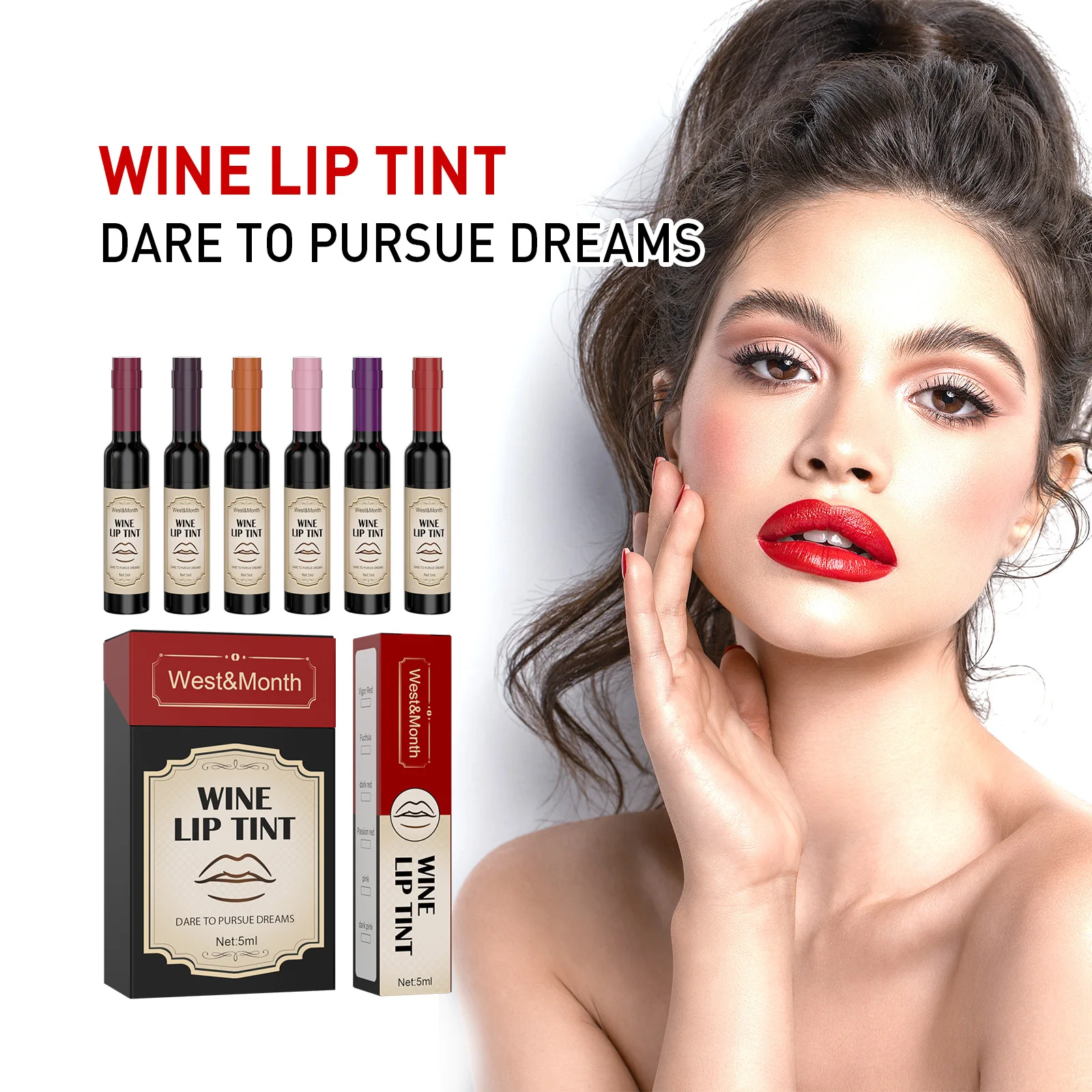 

6 Color Red Wine Lip Glaze Set Moisturizing Lip Gloss Non-sticky and Not Easy To Stick To The Cup Waterproof Six-color Lip Tint