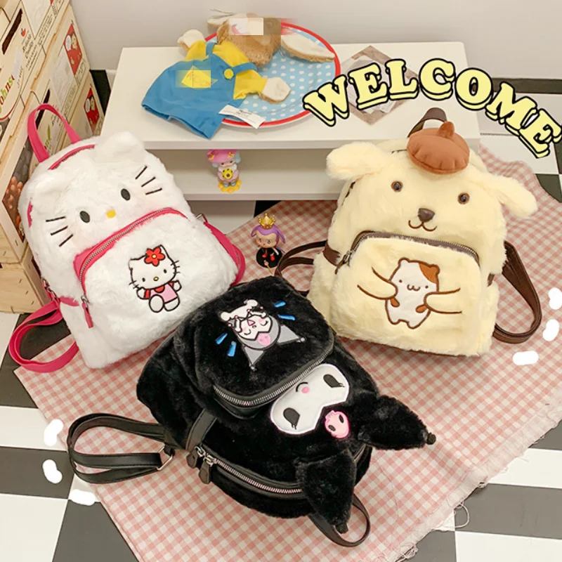 

Sanrio Anime My Melody Kuromi Cinnamoroll Hello Kitty Pom Pom Purin Pochacco Plush Bag Plush Backpacks For Children Toys Gift