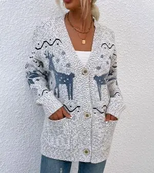 Autumn Winter Cardigan for Women Christmas Deer Casual Single Breasted V-Neck Long Sleeve Pocket Design Knitted Cardigan Sweater
Autumn Winter Cardigan for Women Christmas Deer Casual Single Breasted V-Neck Long Sleeve Pocket Design Knitted Cardigan Sweater