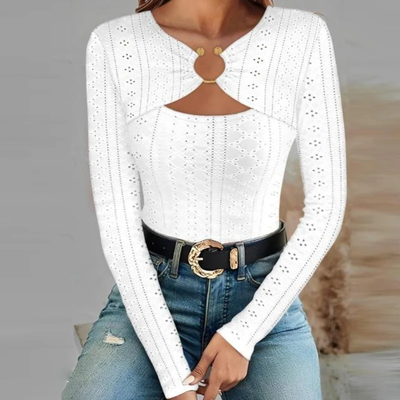 Female Elegant Hollow V-Neck Tees Shirts New Women Casual Long Sleeve Solid Pullovers T-Shirt Autumn Spring Commuter Blouses
Female Elegant Hollow V-Neck Tees Shirts New Women Casual Long Sleeve Solid Pullovers T-Shirt Autumn Spring Commuter Blouses
