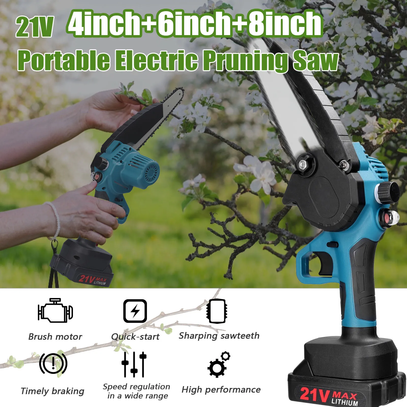 21V 4inch+6inch+8inch Electric Pruning Saws Small Wood Spliting Chainsaw Brush Motor Woodworking Tools for Garden Orchard
21V 4inch+6inch+8inch Electric Pruning Saws Small Wood Spliting Chainsaw Brush Motor Woodworking Tools for Garden Orchard