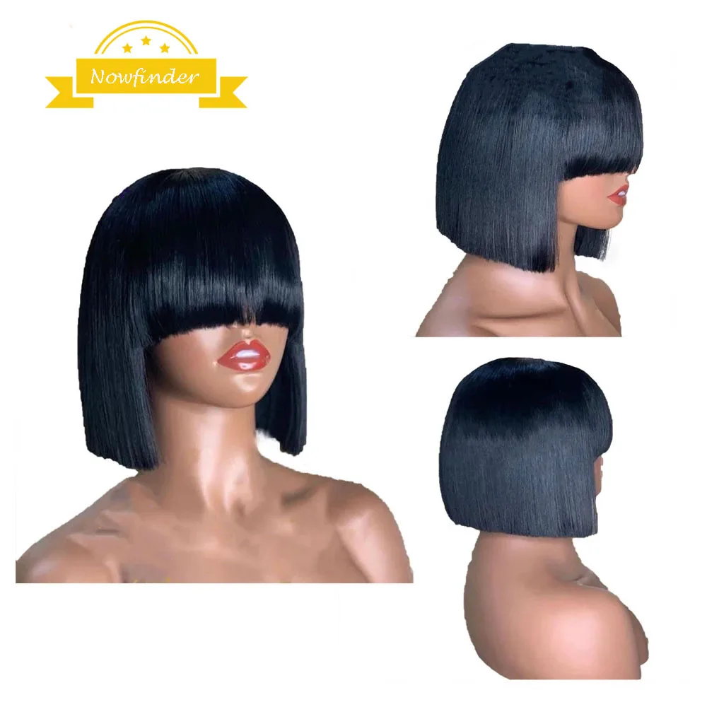 

Brazilian Short Bob Pixie Cut Natural Hair Wigs For Women 250% High Density Bone Straight Full Machine Human Hair Wig With Bangs