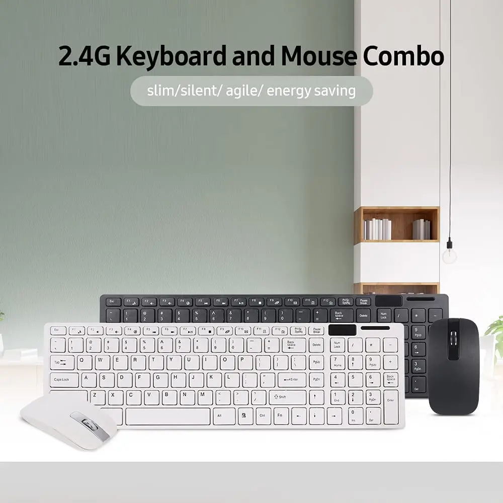 

2023 Satisfatória Sem Fio Mouse Combo 2.4GHz 1200DPI para Domésticos Uso de Escritórios, Óptico, Receptor USB Branco Compart